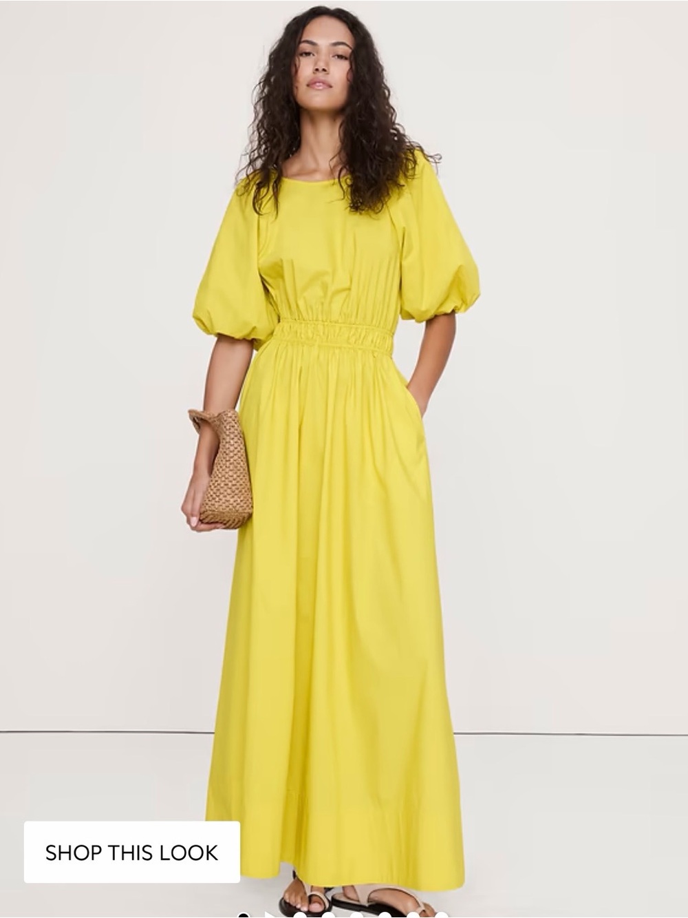 Banana Republic Lemon Yellow Puff-Sleeve Maxi Dress